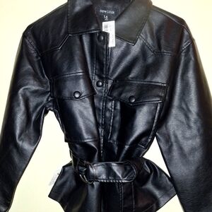 BRAND NEW FAUX BLACK LEATHER JACKET!! CUTE!!!